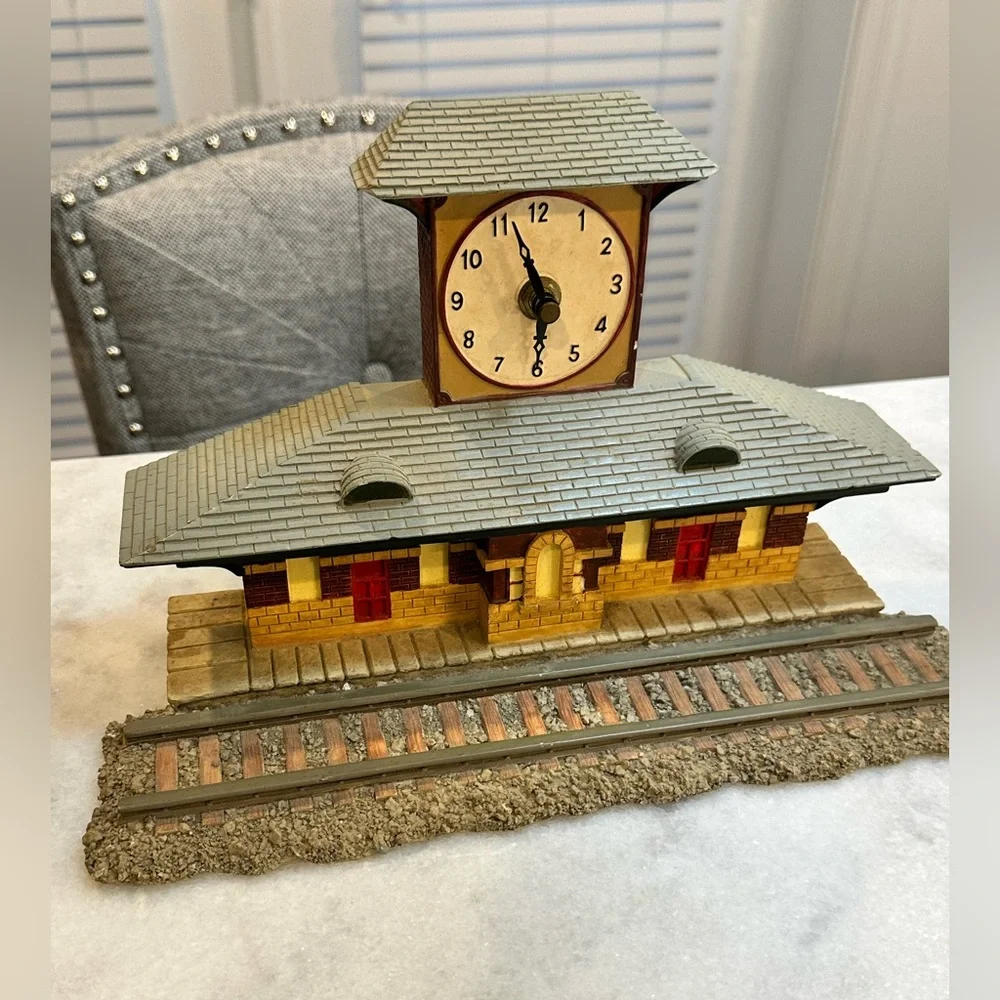 Vintage Style Train Station Clock Tabletop Decor Featuring a Tower Clock